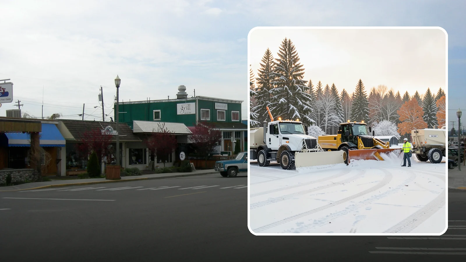 Large Equipment Snow Removal in Stanwood, Snohomish County, WA - Our large equipment fleet takes on major commercial and industrial sites with heavy, sustained snow needs.