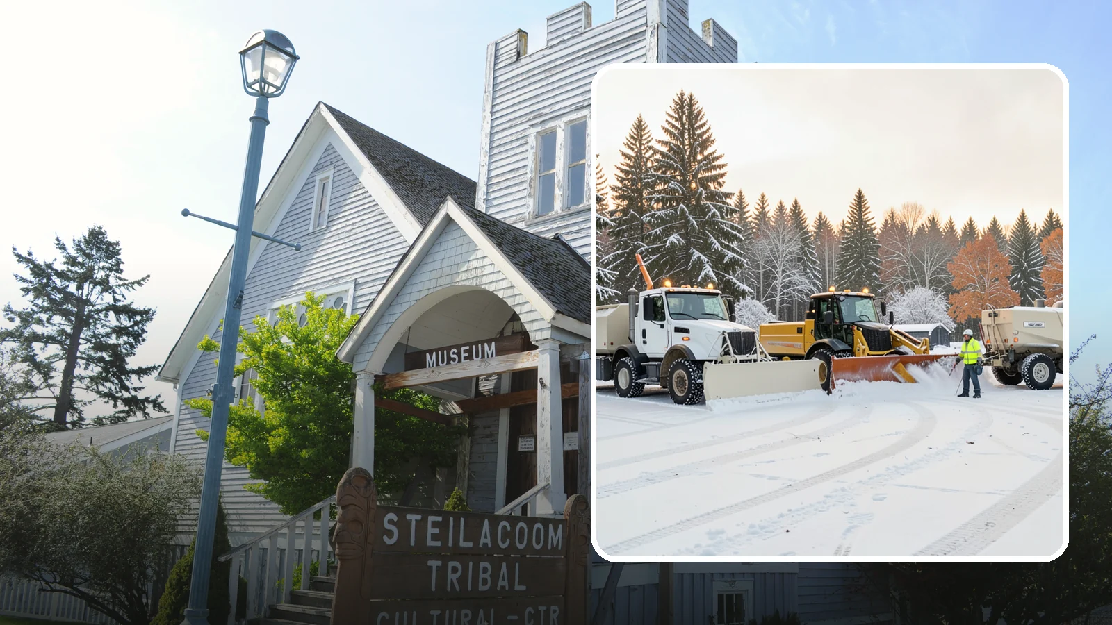 Large Equipment Snow Removal in Steilacoom, Pierce County, WA - Our large equipment fleet takes on major commercial and industrial sites with heavy, sustained snow needs.