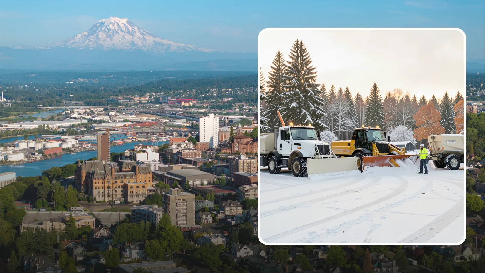 Large Equipment Snow Removal in Tacoma, Pierce County, WA - Our large equipment fleet takes on major commercial and industrial sites with heavy, sustained snow needs.