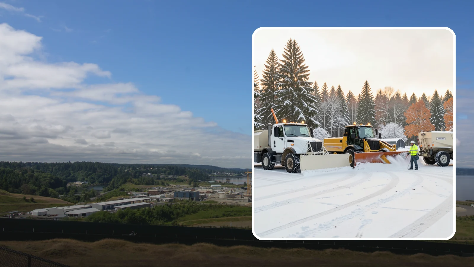 Large Equipment Snow Removal in University Place, Pierce County, WA - Our large equipment fleet takes on major commercial and industrial sites with heavy, sustained snow needs.