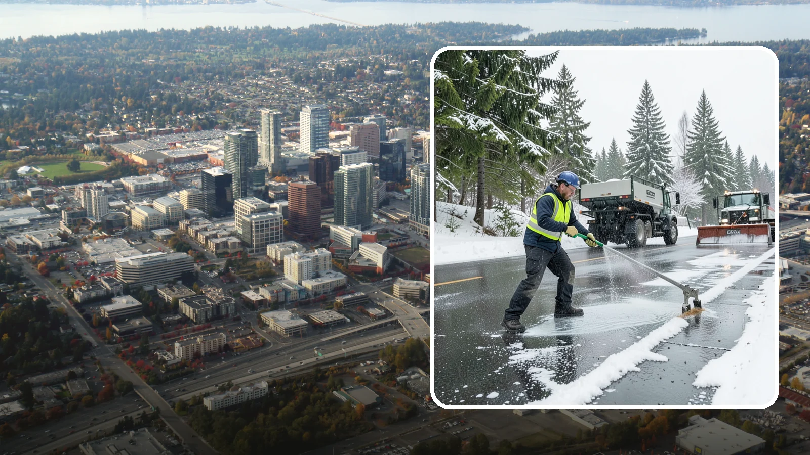 Liquid Deicing in Bellevue, King County, WA - Liquid deicing sprays brine directly onto pavement for fast, even coverage that resists the wind and rain of coastal winters.