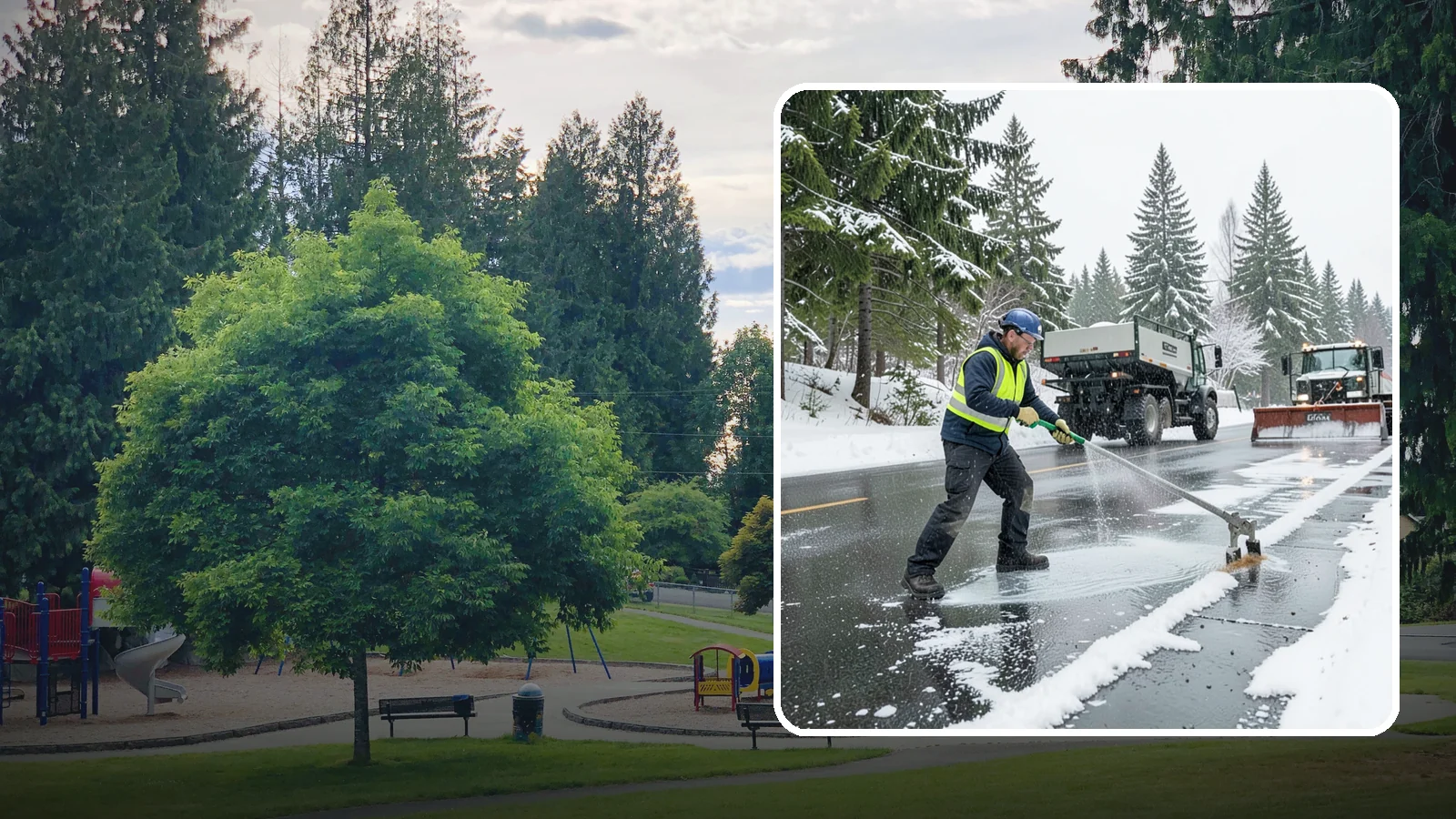 Liquid Deicing in Bonney Lake, Pierce County, WA - Liquid deicing sprays brine directly onto pavement for fast, even coverage that resists the wind and rain of coastal winters.