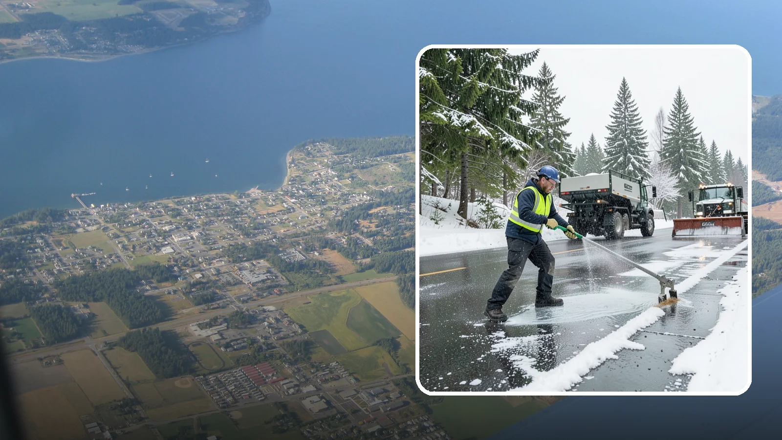 Liquid Deicing in Coupeville, Island County, WA - Liquid deicing sprays brine directly onto pavement for fast, even coverage that resists the wind and rain of coastal winters.