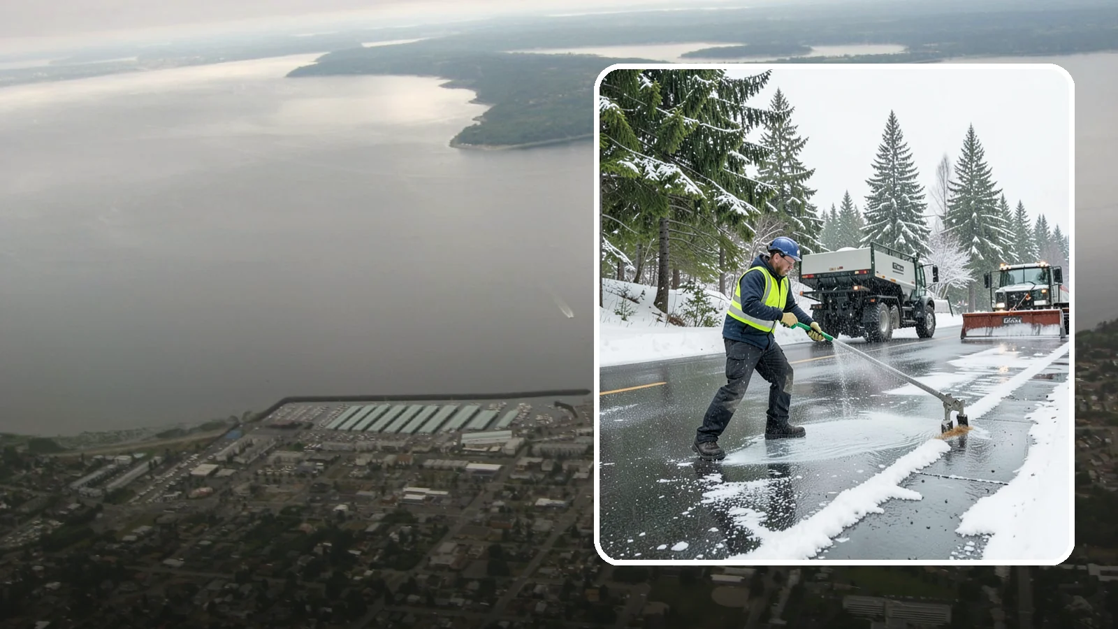 Liquid Deicing in Des Moines, King County, WA - Liquid deicing sprays brine directly onto pavement for fast, even coverage that resists the wind and rain of coastal winters.