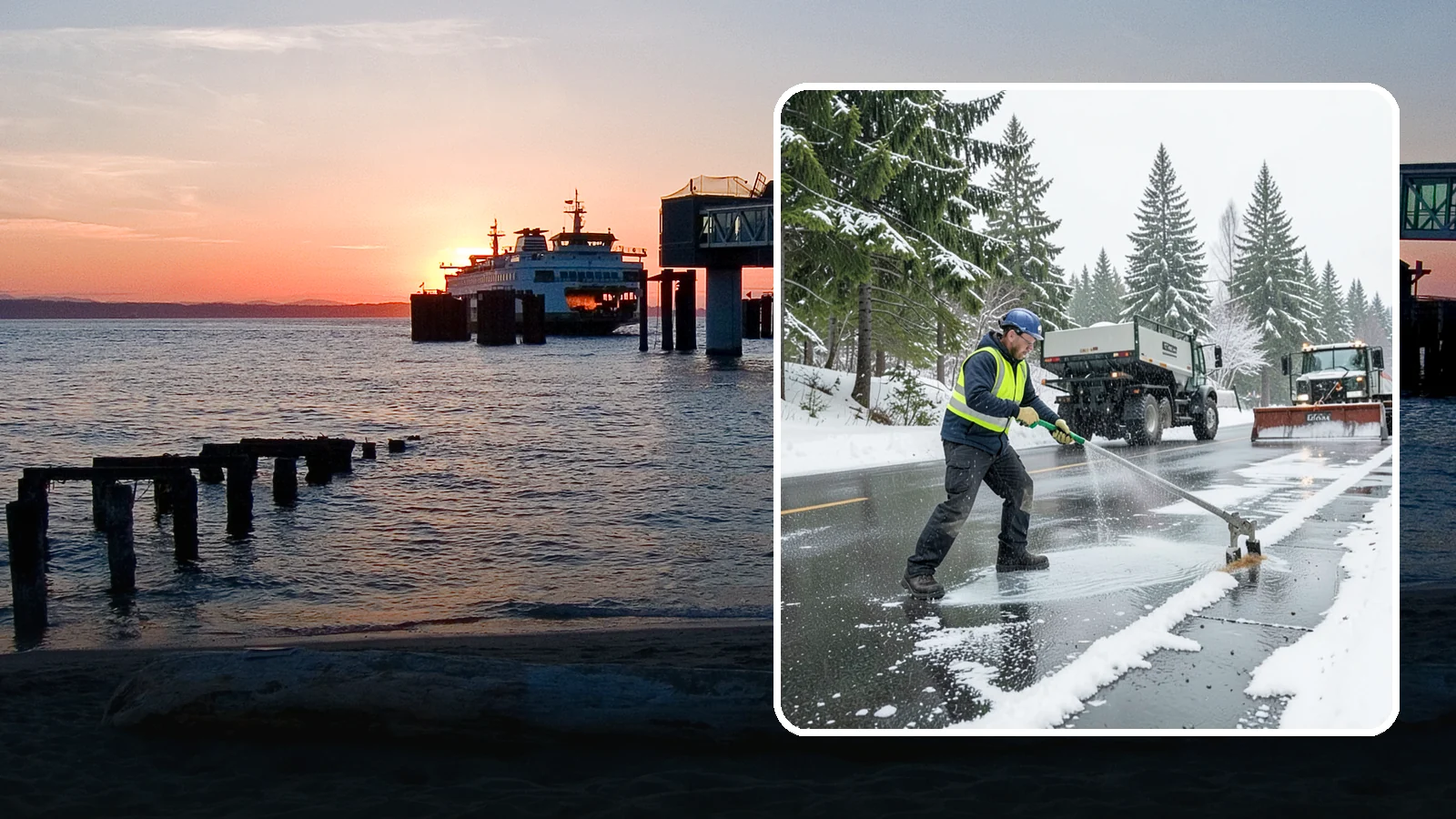 Liquid Deicing in Edmonds, Snohomish County, WA - Liquid deicing sprays brine directly onto pavement for fast, even coverage that resists the wind and rain of coastal winters.
