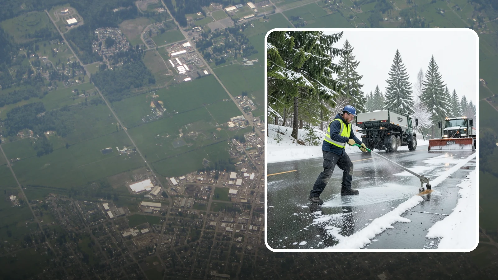 Liquid Deicing in Enumclaw, King County, WA - Liquid deicing sprays brine directly onto pavement for fast, even coverage that resists the wind and rain of coastal winters.