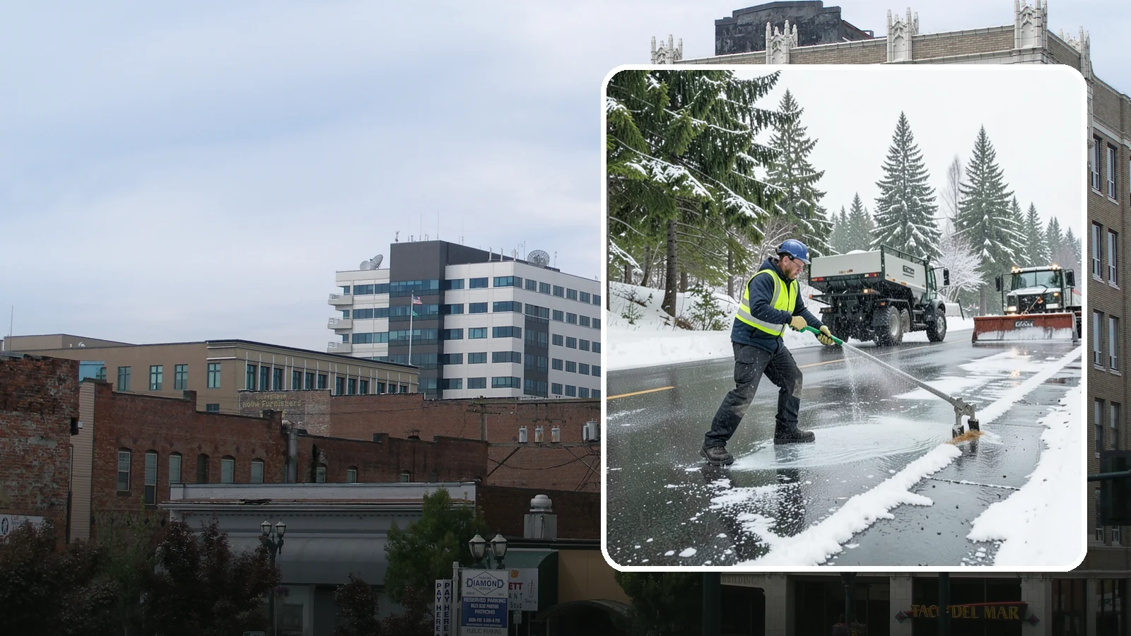Liquid Deicing in Everett, Snohomish County, WA - Liquid deicing sprays brine directly onto pavement for fast, even coverage that resists the wind and rain of coastal winters.