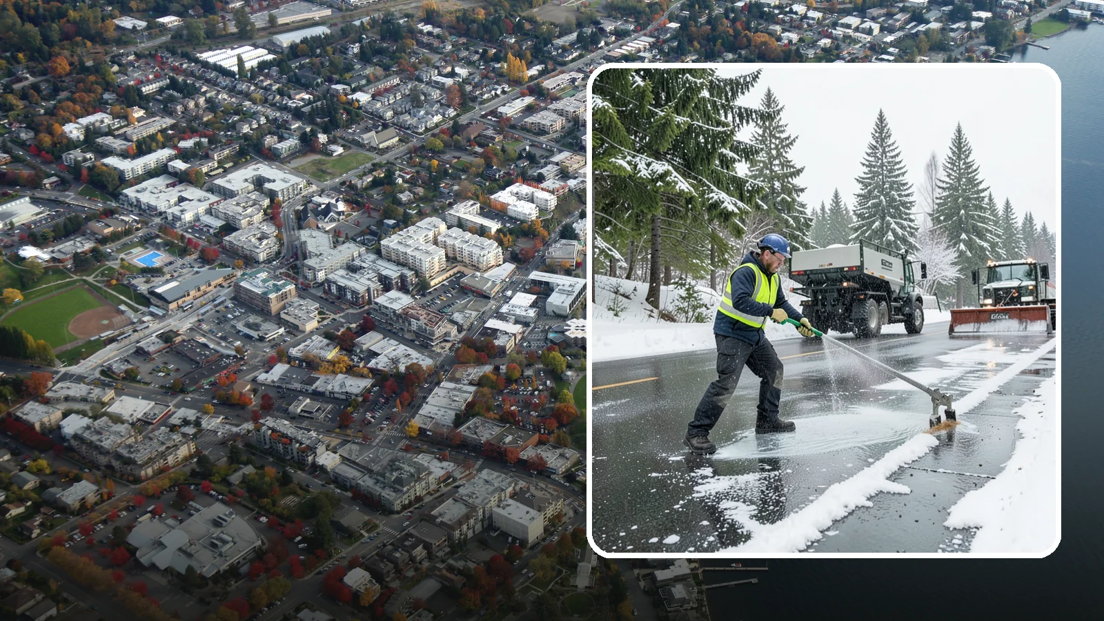 Liquid Deicing in Kirkland, King County, WA - Liquid deicing sprays brine directly onto pavement for fast, even coverage that resists the wind and rain of coastal winters.