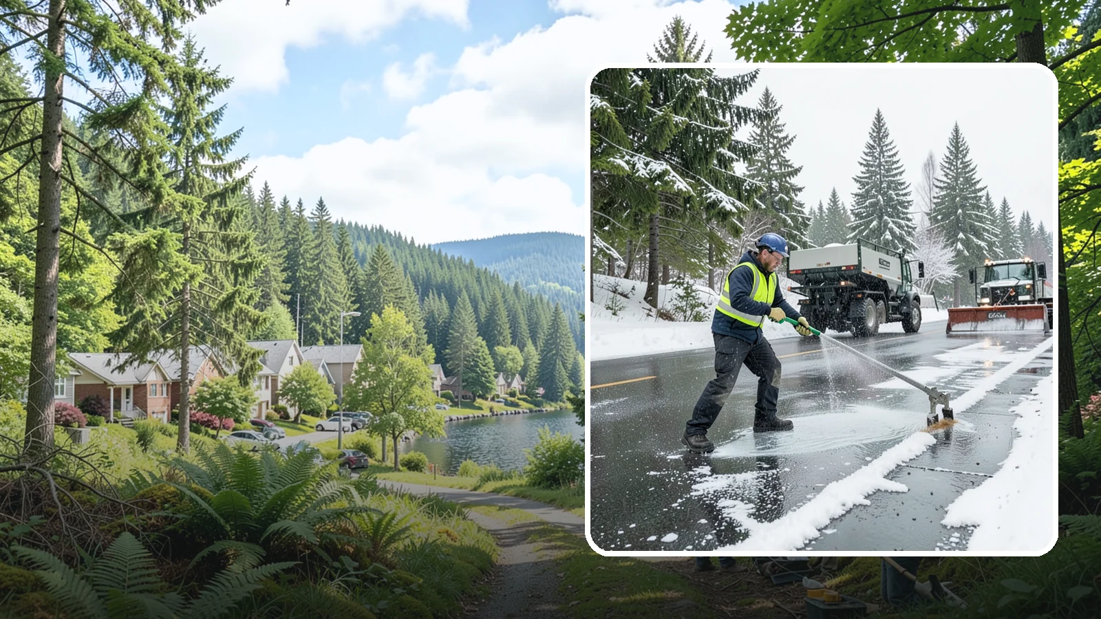 Liquid Deicing in Lake Forest Park, King County, WA - Liquid deicing sprays brine directly onto pavement for fast, even coverage that resists the wind and rain of coastal winters.