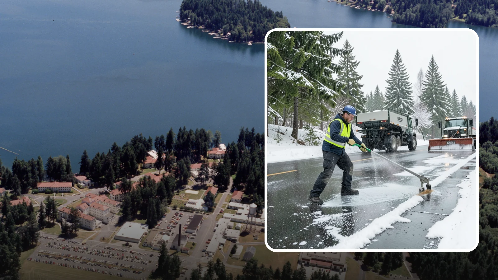 Liquid Deicing in Lakewood, Pierce County, WA - Liquid deicing sprays brine directly onto pavement for fast, even coverage that resists the wind and rain of coastal winters.