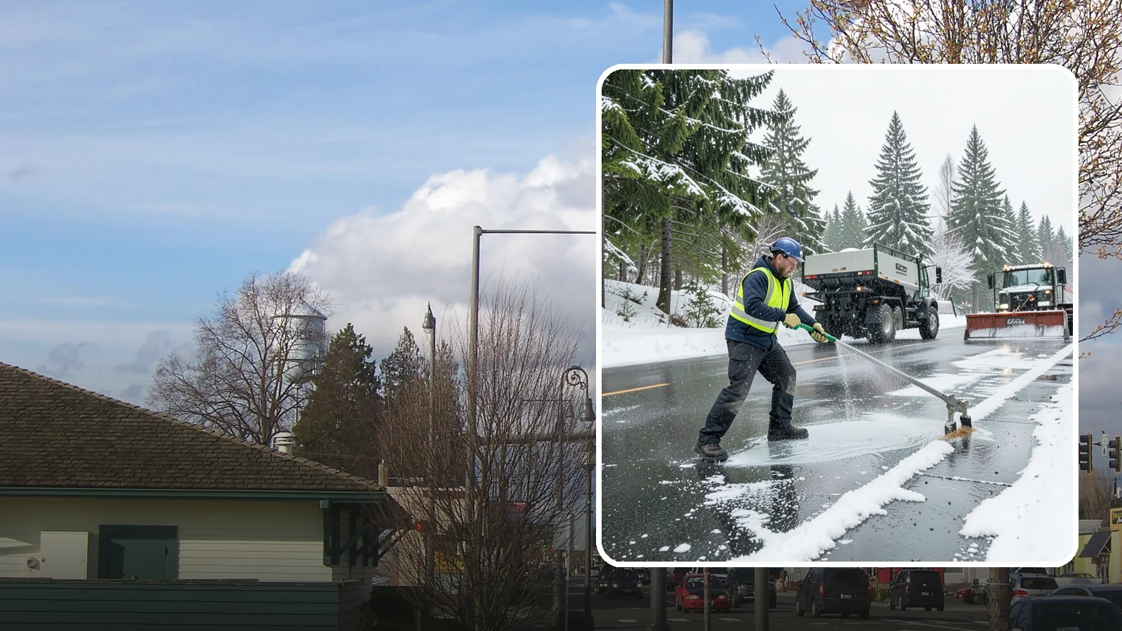 Liquid Deicing in Marysville, Snohomish County, WA - Liquid deicing sprays brine directly onto pavement for fast, even coverage that resists the wind and rain of coastal winters.