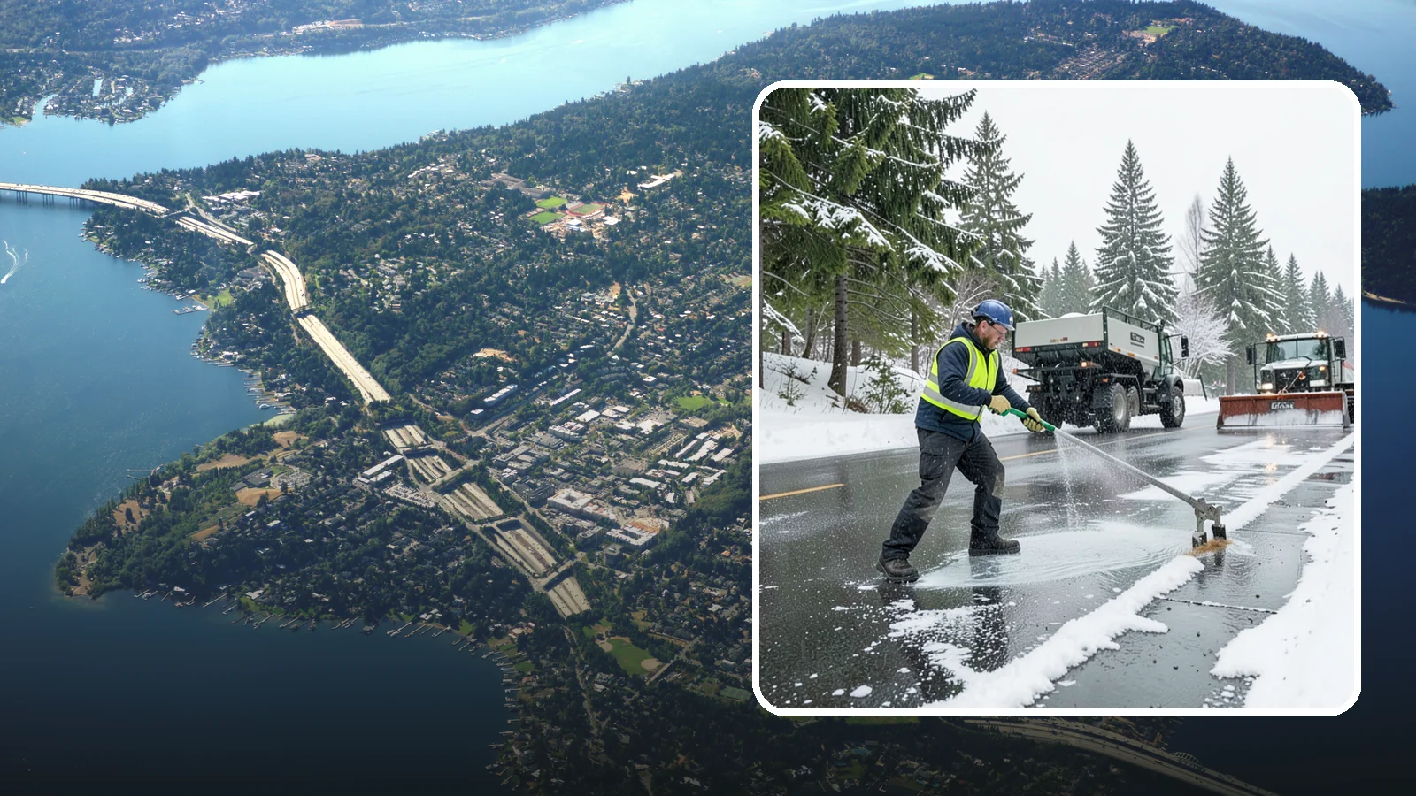 Liquid Deicing in Mercer Island, King County, WA - Liquid deicing sprays brine directly onto pavement for fast, even coverage that resists the wind and rain of coastal winters.