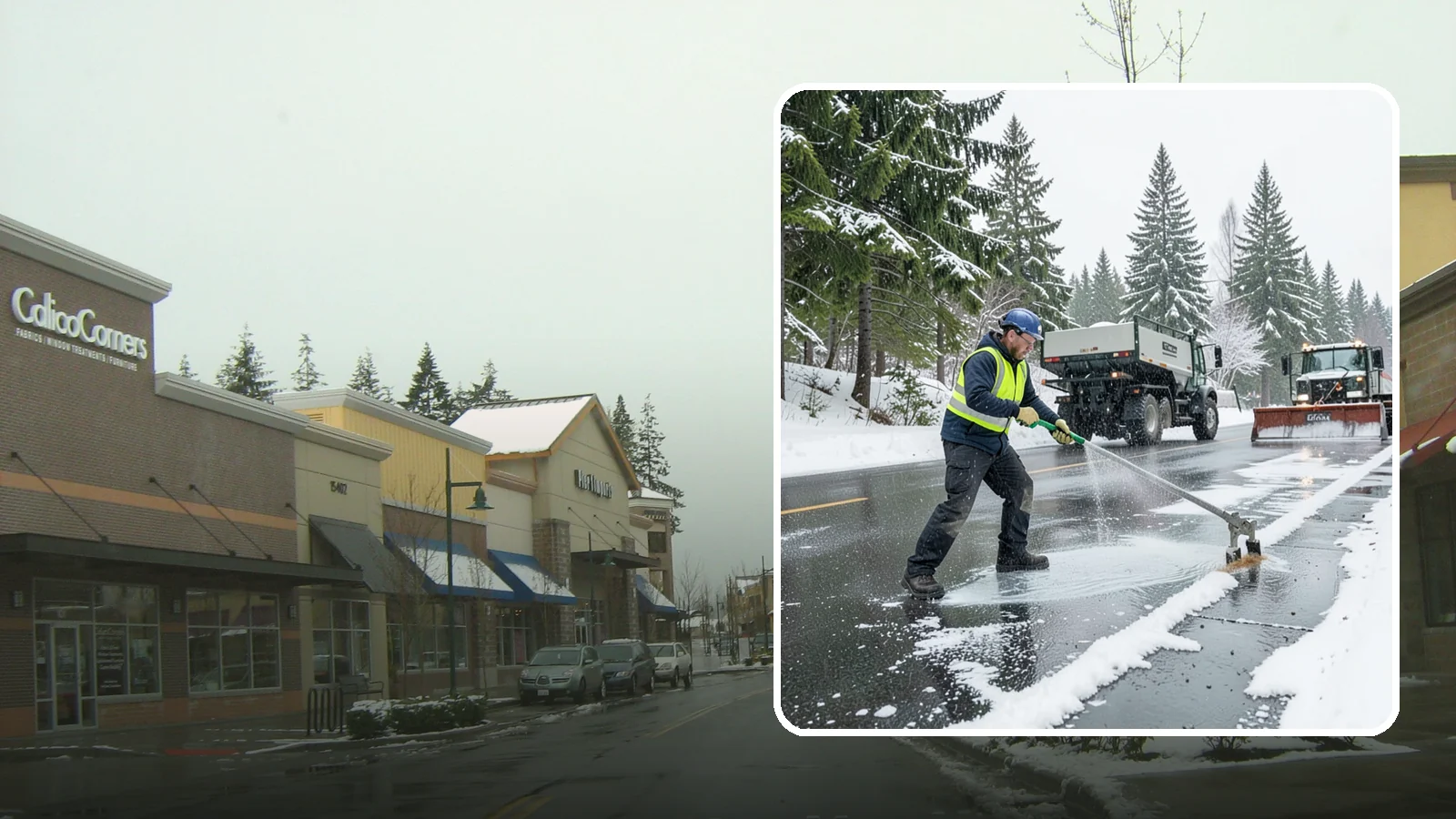 Liquid Deicing in Mill Creek, Snohomish County, WA - Liquid deicing sprays brine directly onto pavement for fast, even coverage that resists the wind and rain of coastal winters.