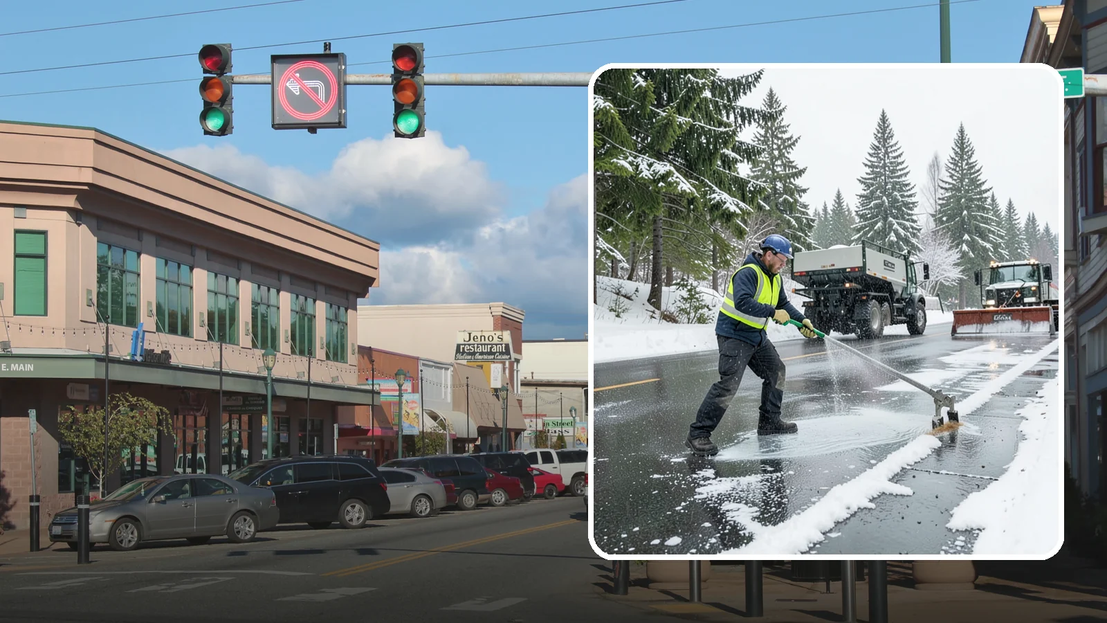 Liquid Deicing in Monroe, Snohomish County, WA - Liquid deicing sprays brine directly onto pavement for fast, even coverage that resists the wind and rain of coastal winters.
