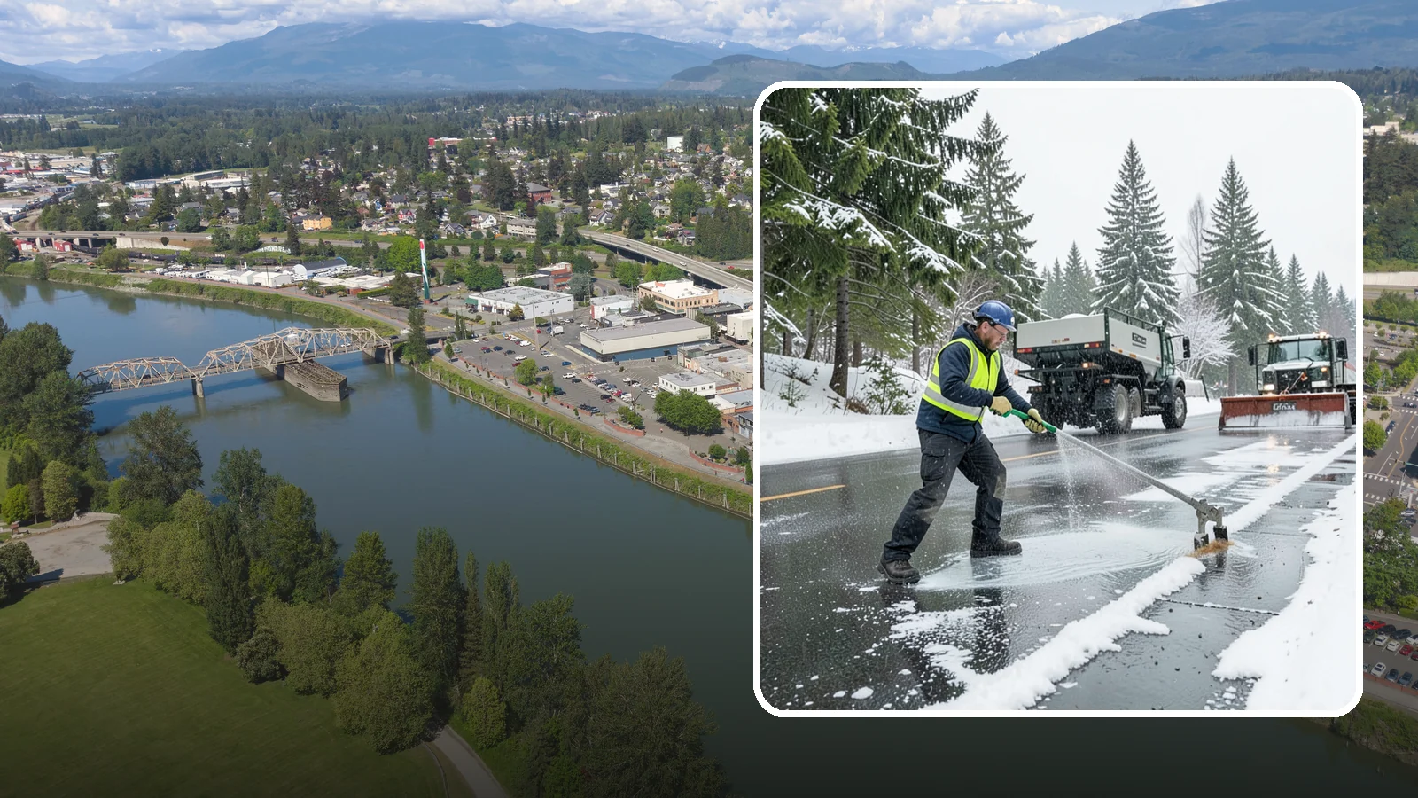 Liquid Deicing in Mount Vernon, Skagit County, WA - Liquid deicing sprays brine directly onto pavement for fast, even coverage that resists the wind and rain of coastal winters.