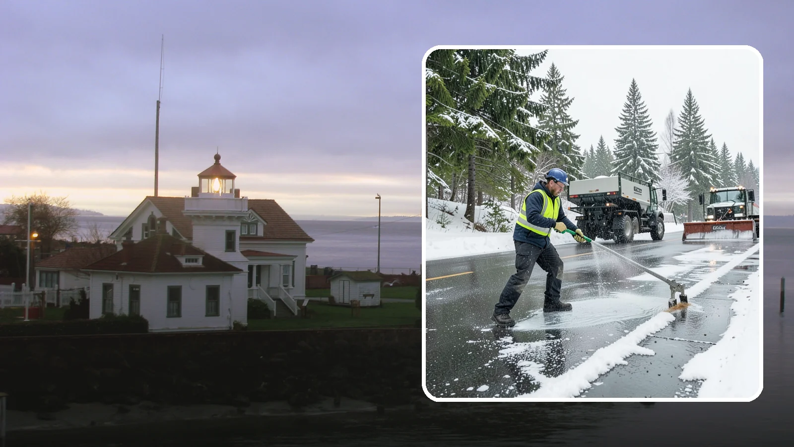 Liquid Deicing in Mukilteo, Snohomish County, WA - Liquid deicing sprays brine directly onto pavement for fast, even coverage that resists the wind and rain of coastal winters.