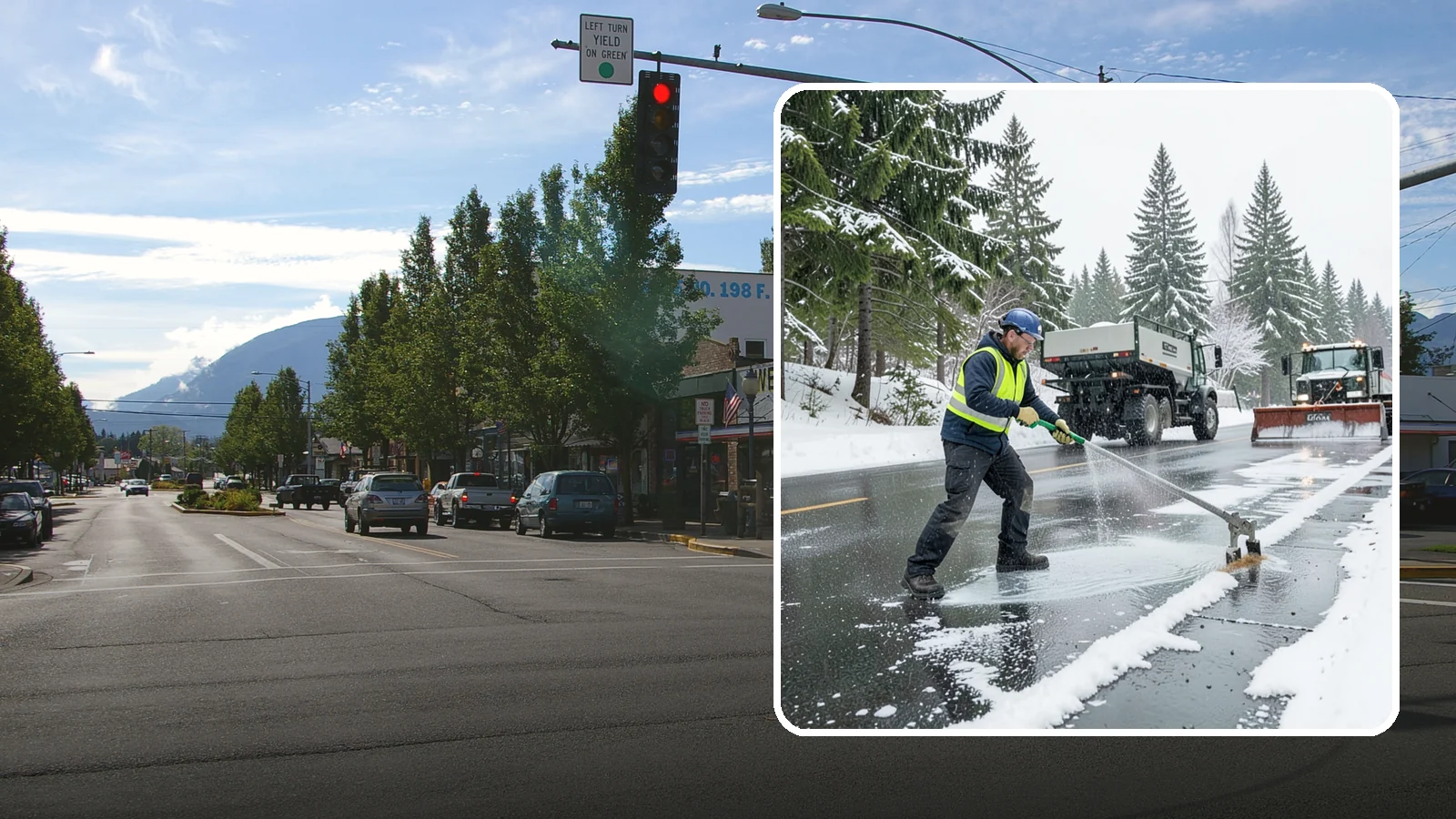 Liquid Deicing in North Bend, King County, WA - Liquid deicing sprays brine directly onto pavement for fast, even coverage that resists the wind and rain of coastal winters.
