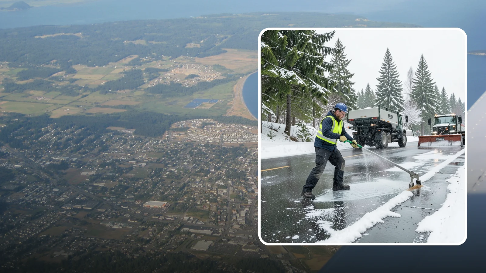 Liquid Deicing in Oak Harbor, Island County, WA - Liquid deicing sprays brine directly onto pavement for fast, even coverage that resists the wind and rain of coastal winters.