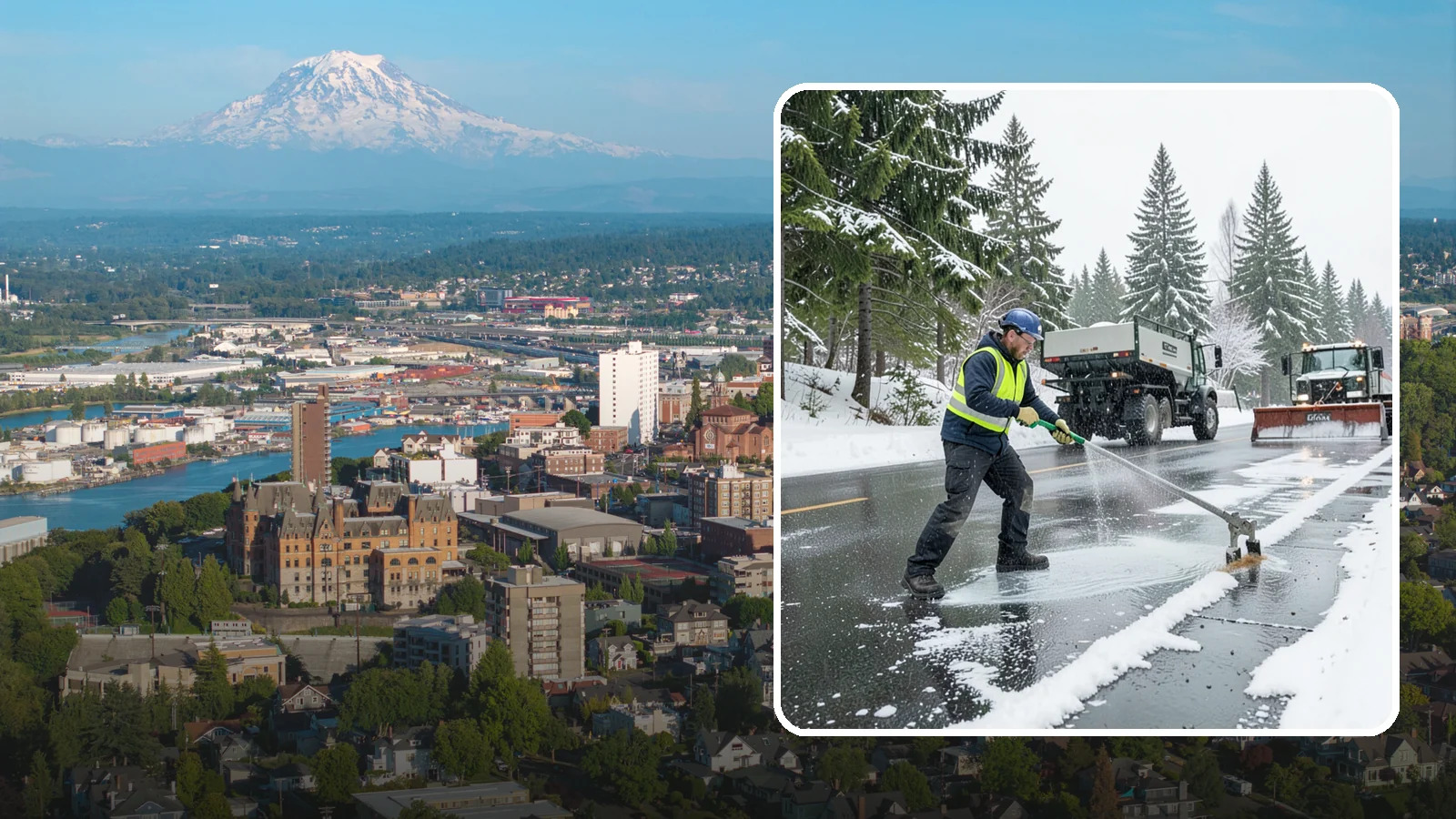 Liquid Deicing in Tacoma, Pierce County, WA - Liquid deicing sprays brine directly onto pavement for fast, even coverage that resists the wind and rain of coastal winters.