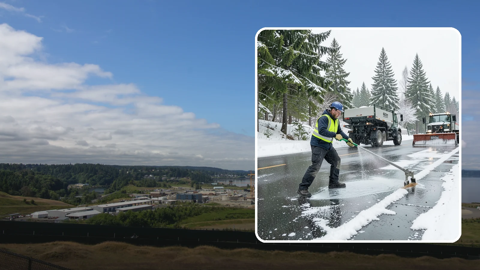 Liquid Deicing in University Place, Pierce County, WA - Liquid deicing sprays brine directly onto pavement for fast, even coverage that resists the wind and rain of coastal winters.