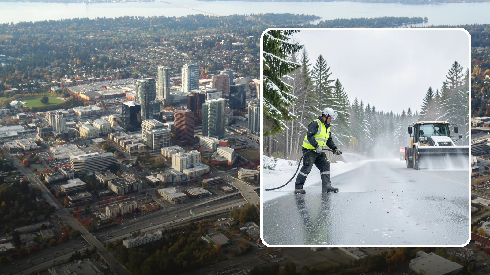 Liquid Salt Spraying in Bellevue, King County, WA - Liquid salt spraying applies deicer in solution form for fast, even coverage that resists wind scatter and bounce.