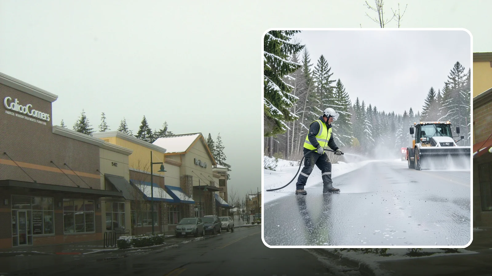 Liquid Salt Spraying in Mill Creek, Snohomish County, WA - Liquid salt spraying applies deicer in solution form for fast, even coverage that resists wind scatter and bounce.