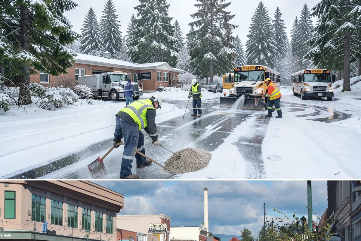 Liquid Salt Spraying in Monroe, Snohomish County, WA - Liquid salt spraying is used through the core winter months whenever light ice or freezing drizzle threatens traction.