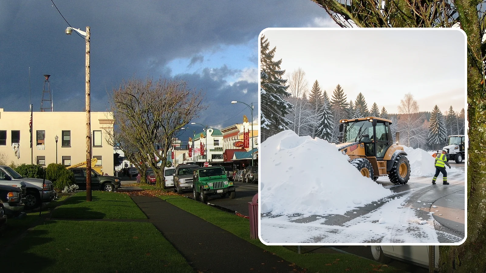 Loader Snow Relocation in Arlington, Snohomish County, WA - We use wheel loaders to move large volumes of snow quickly across big commercial sites.