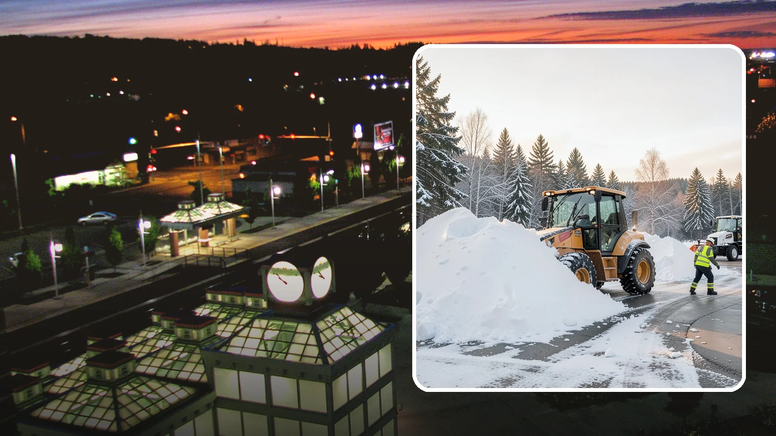 Loader Snow Relocation in Auburn, King County, WA - We use wheel loaders to move large volumes of snow quickly across big commercial sites.