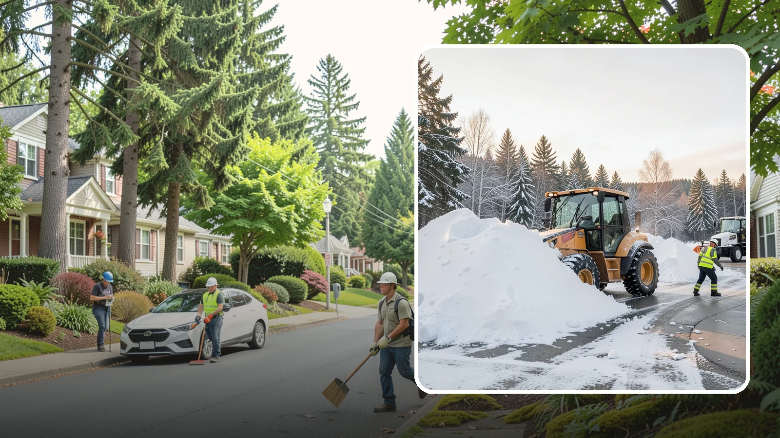 Loader Snow Relocation in Beaux Arts Village, King County, WA - We use wheel loaders to move large volumes of snow quickly across big commercial sites.