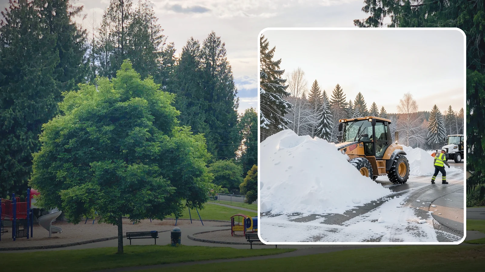 Loader Snow Relocation in Bonney Lake, Pierce County, WA - We use wheel loaders to move large volumes of snow quickly across big commercial sites.