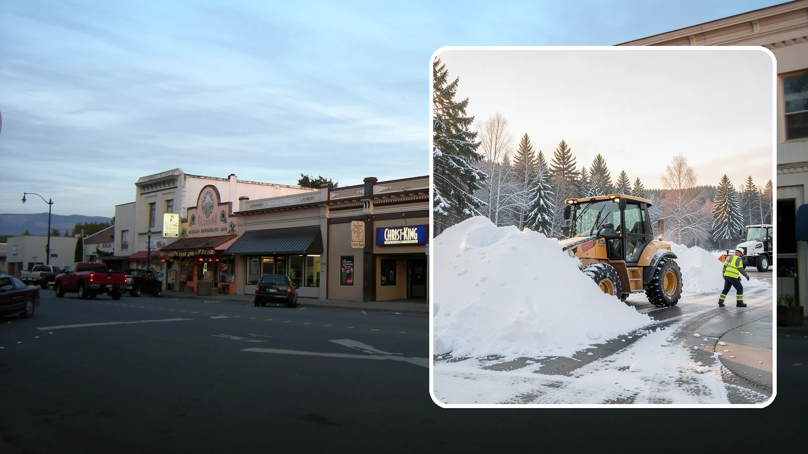 Loader Snow Relocation in Burlington, Skagit County, WA - We use wheel loaders to move large volumes of snow quickly across big commercial sites.