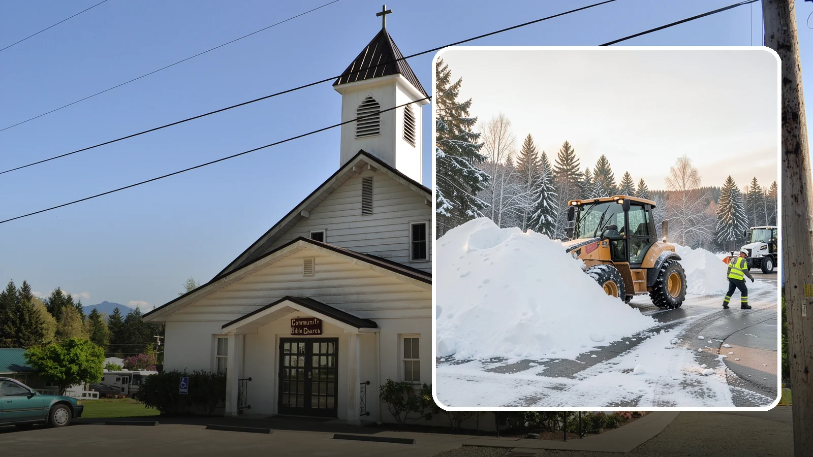 Loader Snow Relocation in Concrete, Skagit County, WA - We use wheel loaders to move large volumes of snow quickly across big commercial sites.
