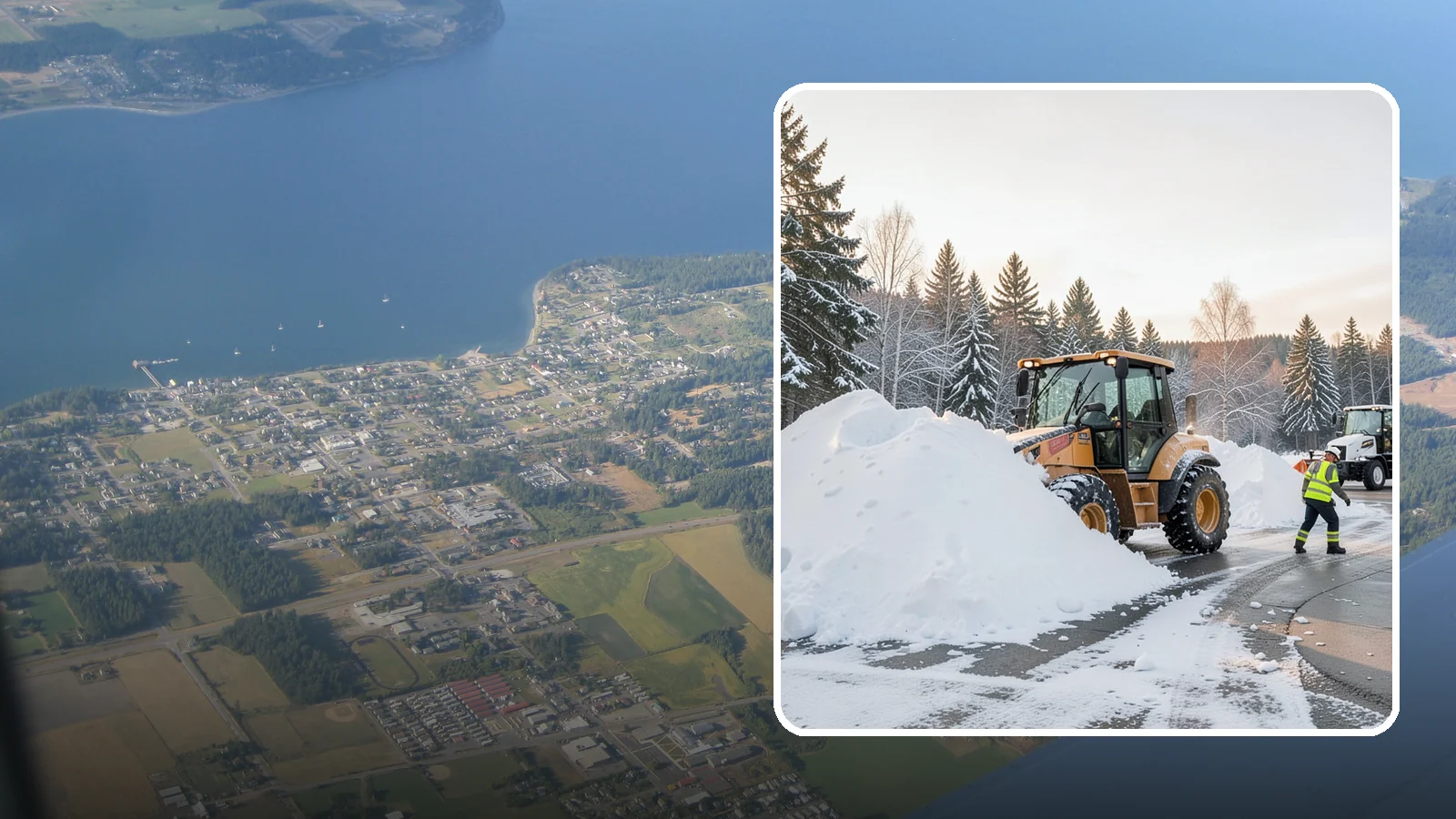 Loader Snow Relocation in Coupeville, Island County, WA - We use wheel loaders to move large volumes of snow quickly across big commercial sites.