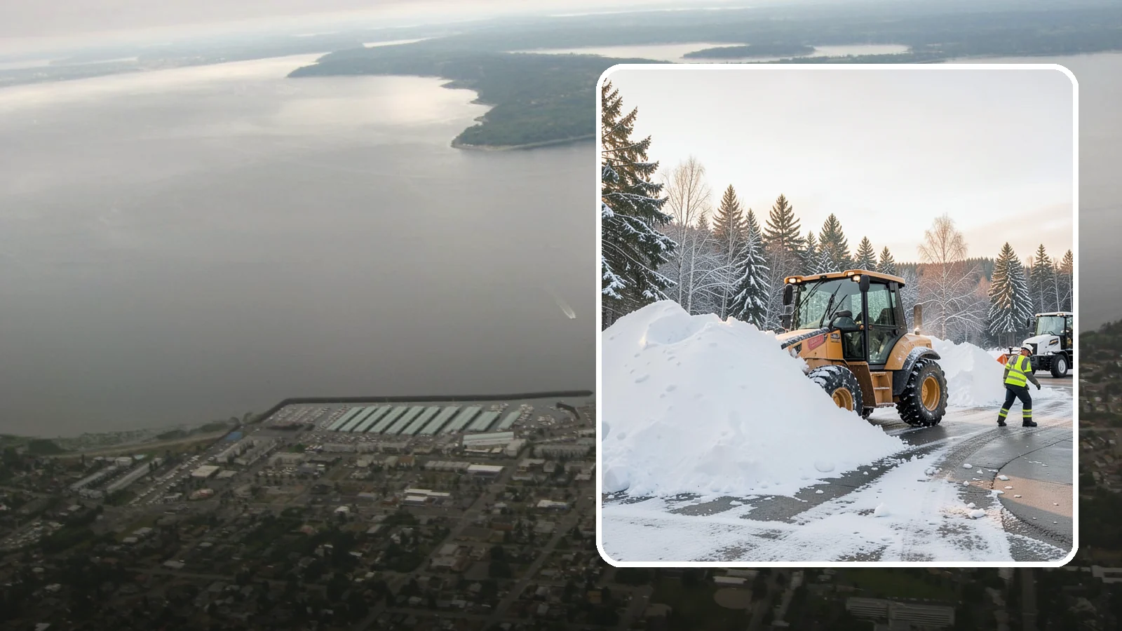 Loader Snow Relocation in Des Moines, King County, WA - We use wheel loaders to move large volumes of snow quickly across big commercial sites.
