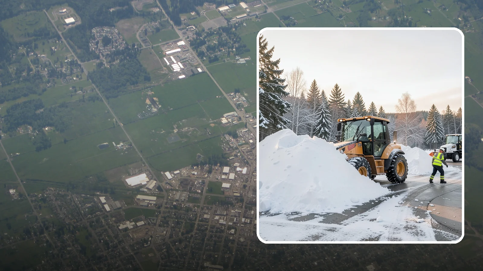 Loader Snow Relocation in Enumclaw, King County, WA - We use wheel loaders to move large volumes of snow quickly across big commercial sites.