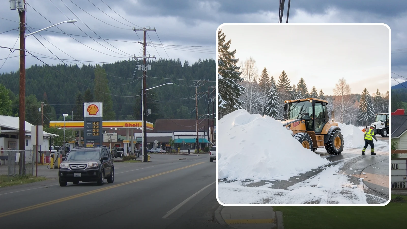 Loader Snow Relocation in Granite Falls, Snohomish County, WA - We use wheel loaders to move large volumes of snow quickly across big commercial sites.