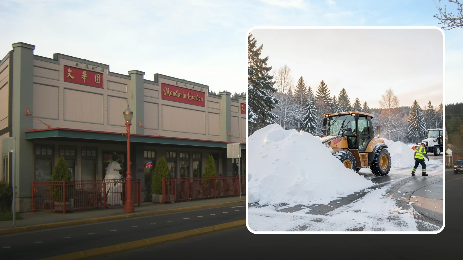 Loader Snow Relocation in Issaquah, King County, WA - We use wheel loaders to move large volumes of snow quickly across big commercial sites.
