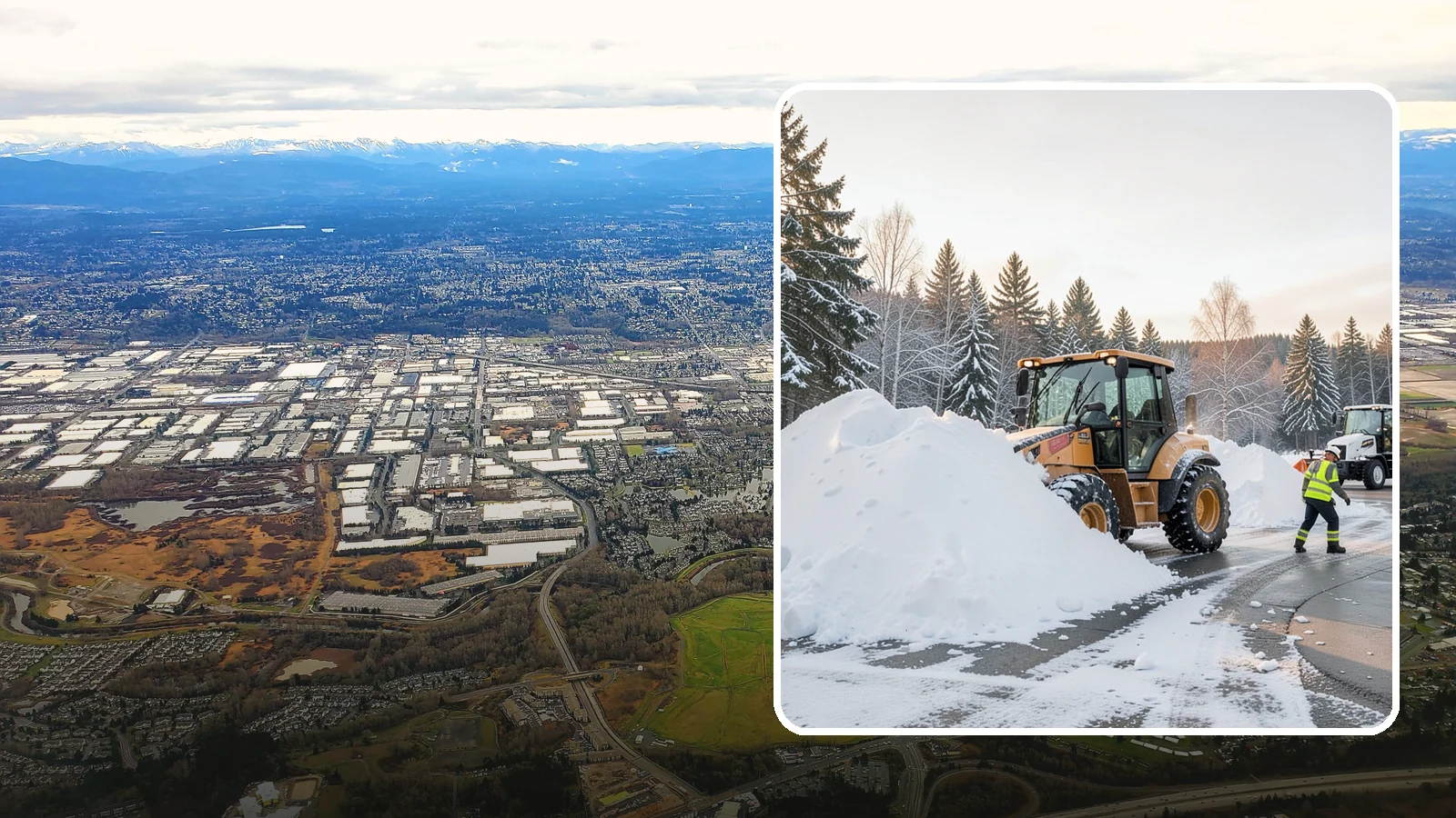 Loader Snow Relocation in Kent, King County, WA - We use wheel loaders to move large volumes of snow quickly across big commercial sites.