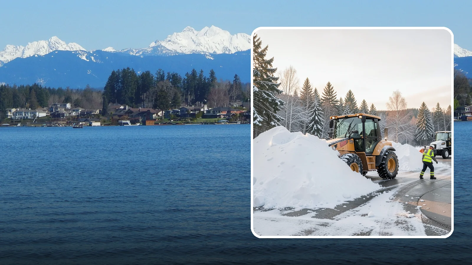 Loader Snow Relocation in Lake Stevens, Snohomish County, WA - We use wheel loaders to move large volumes of snow quickly across big commercial sites.