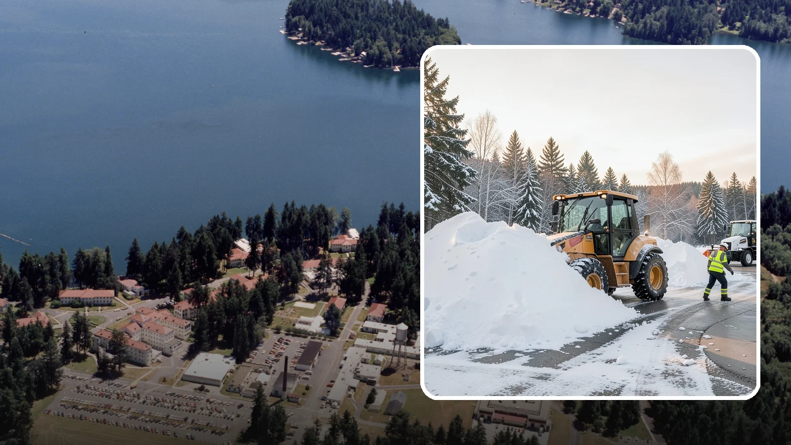 Loader Snow Relocation in Lakewood, Pierce County, WA - We use wheel loaders to move large volumes of snow quickly across big commercial sites.