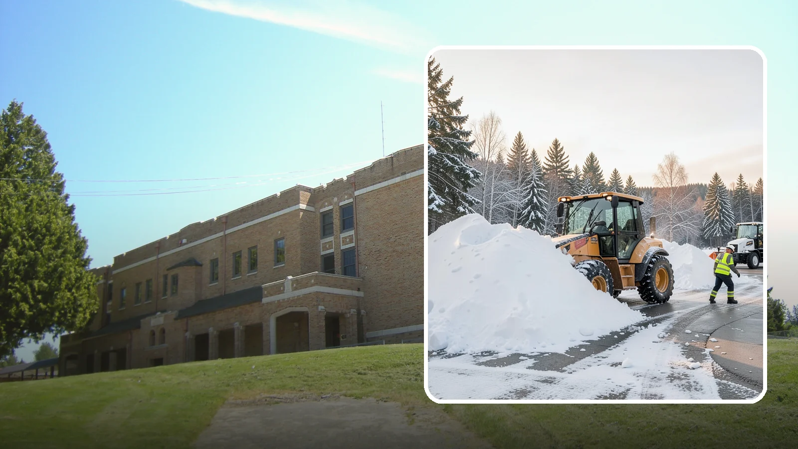 Loader Snow Relocation in Maple Valley, King County, WA - We use wheel loaders to move large volumes of snow quickly across big commercial sites.