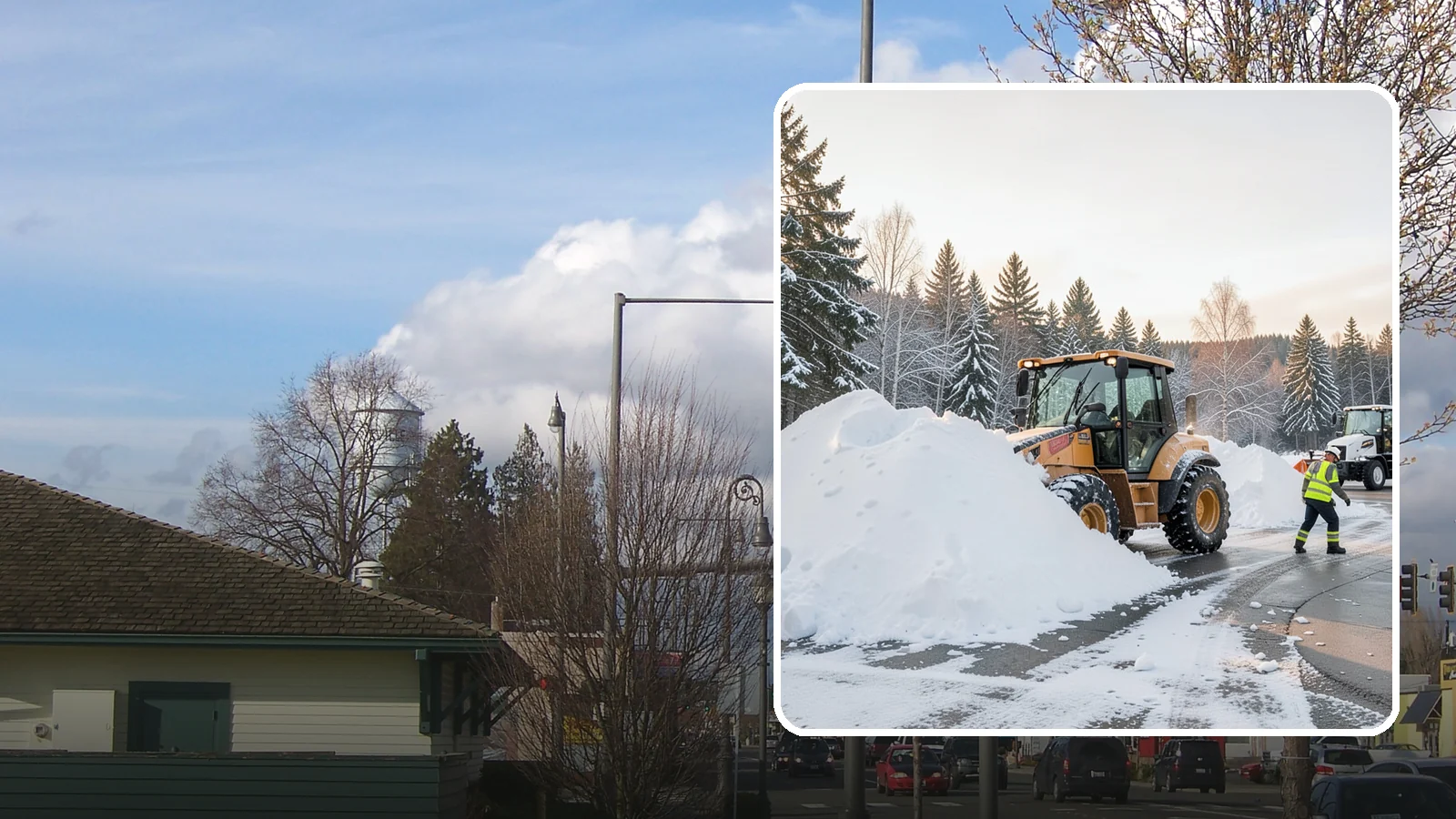 Loader Snow Relocation in Marysville, Snohomish County, WA - We use wheel loaders to move large volumes of snow quickly across big commercial sites.