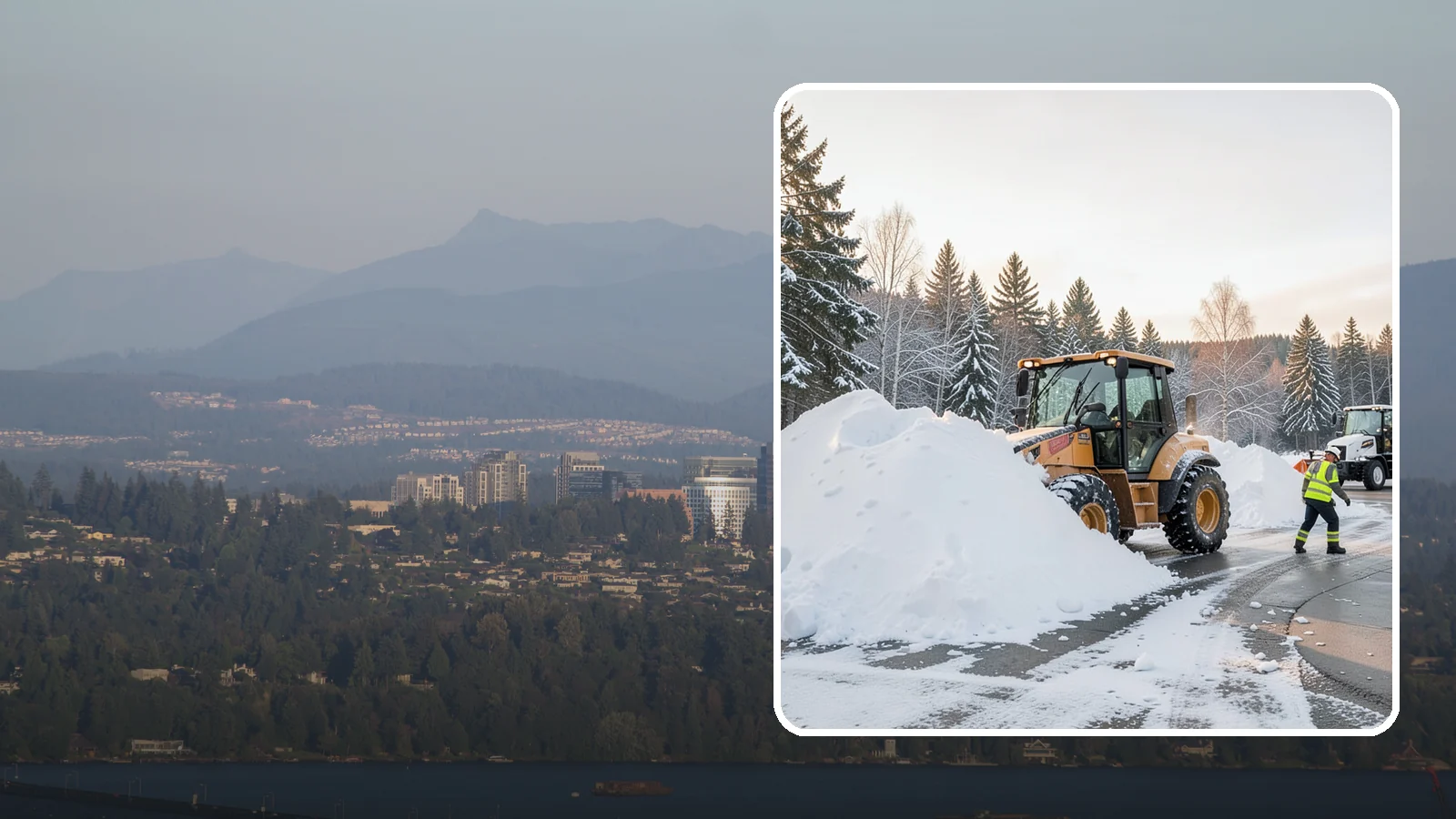 Loader Snow Relocation in Medina, King County, WA - We use wheel loaders to move large volumes of snow quickly across big commercial sites.