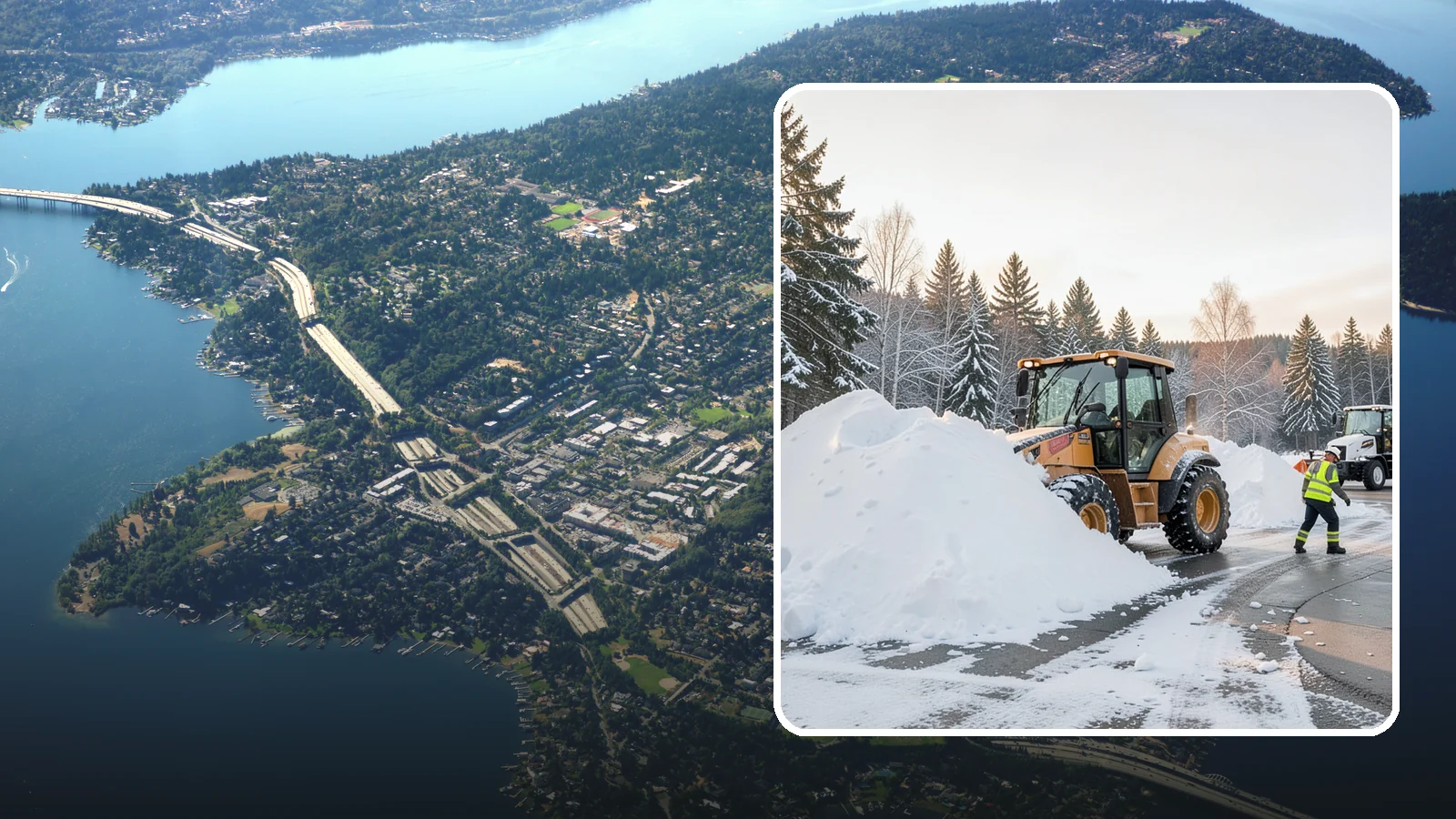 Loader Snow Relocation in Mercer Island, King County, WA - We use wheel loaders to move large volumes of snow quickly across big commercial sites.