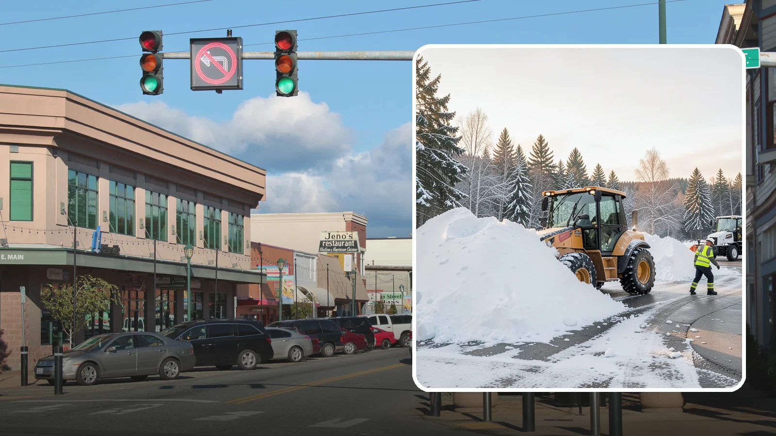 Loader Snow Relocation in Monroe, Snohomish County, WA - We use wheel loaders to move large volumes of snow quickly across big commercial sites.