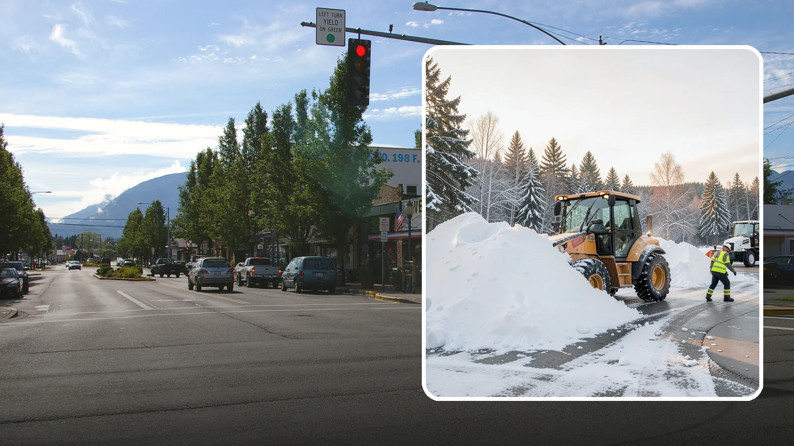 Loader Snow Relocation in North Bend, King County, WA - We use wheel loaders to move large volumes of snow quickly across big commercial sites.