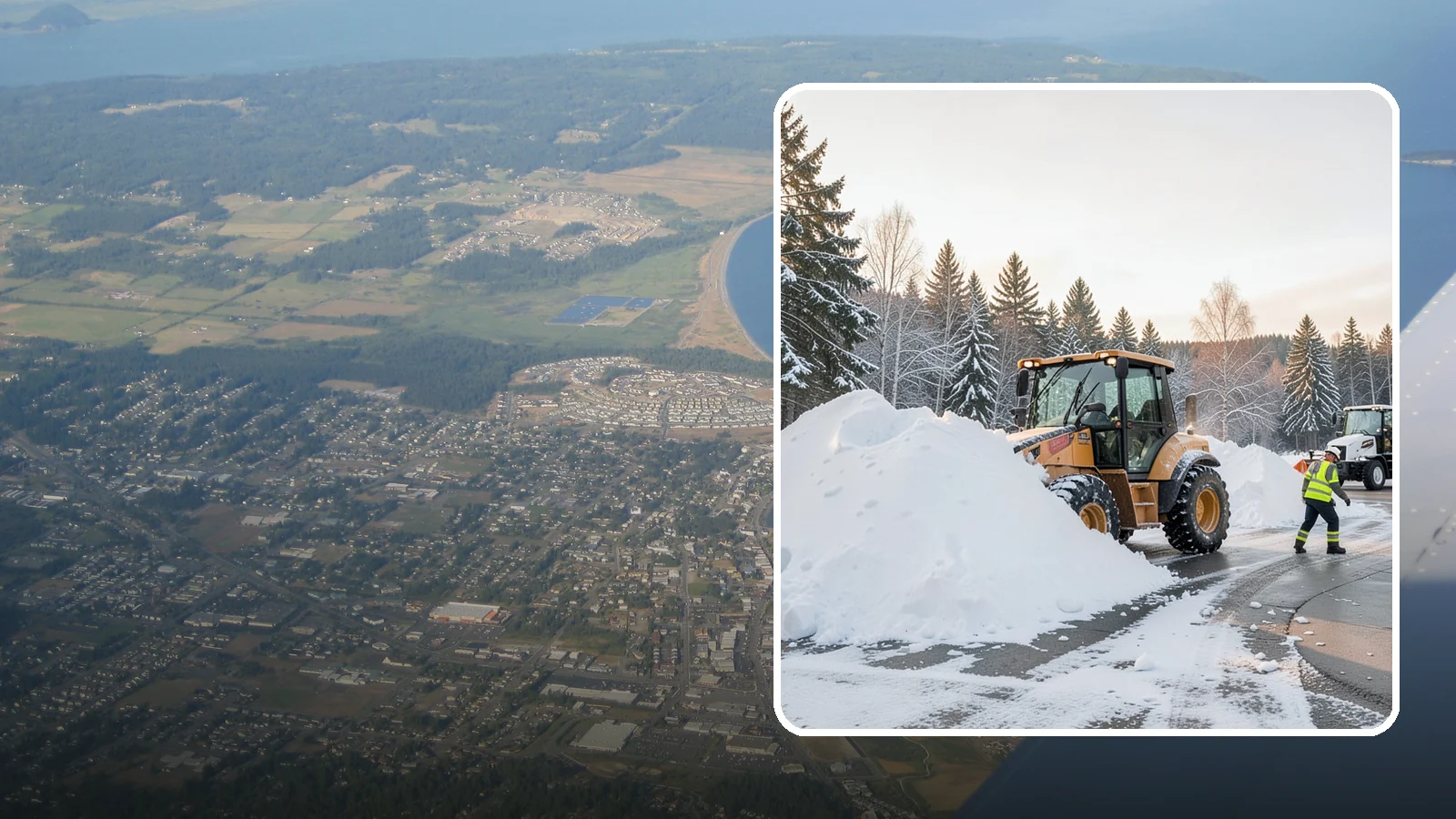 Loader Snow Relocation in Oak Harbor, Island County, WA - We use wheel loaders to move large volumes of snow quickly across big commercial sites.