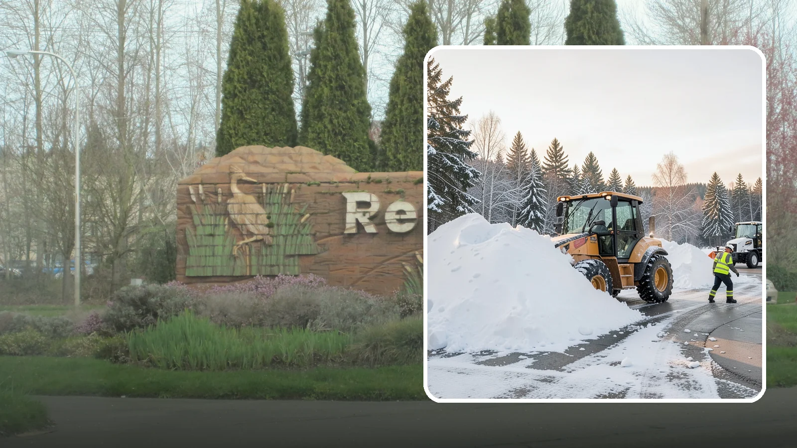 Loader Snow Relocation in Renton, King County, WA - We use wheel loaders to move large volumes of snow quickly across big commercial sites.