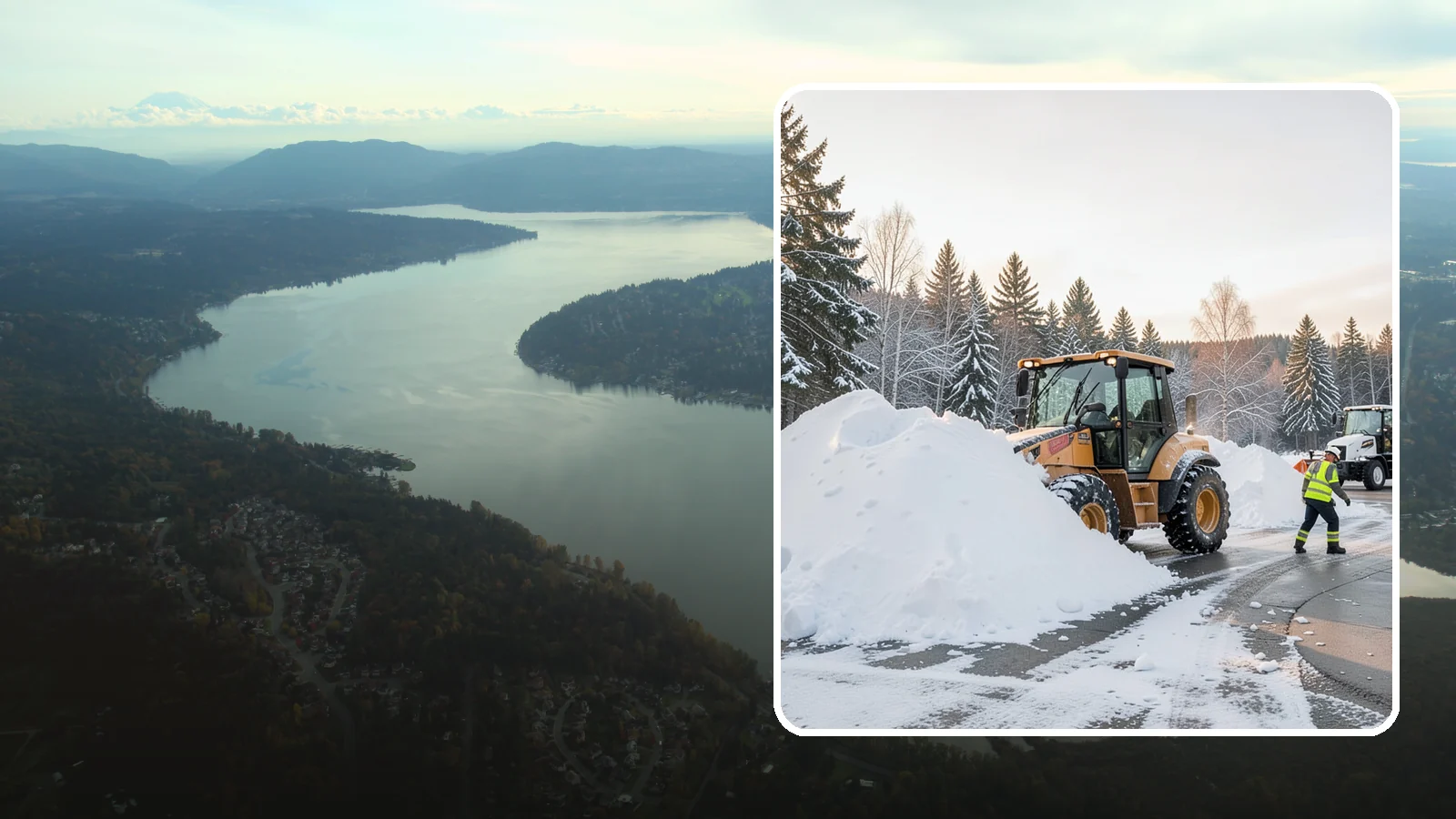 Loader Snow Relocation in Sammamish, King County, WA - We use wheel loaders to move large volumes of snow quickly across big commercial sites.